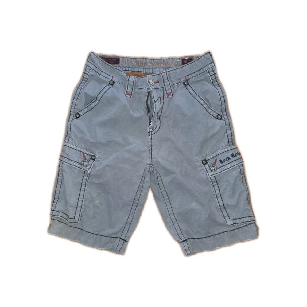 Rock Revival Cargo Shorts Mens 30/23 Red Black Stitch Streetwear Y2K Skate